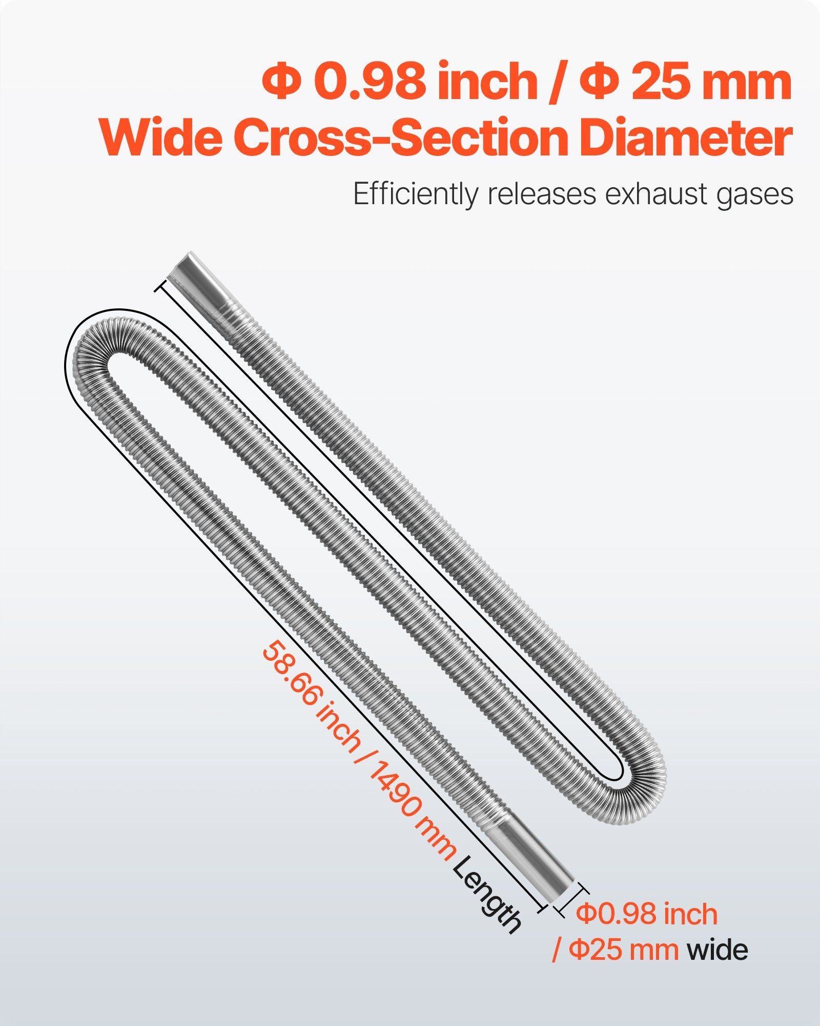 Exhaust Hose, 1490mm Stainless Steel Exhausts Hose, Diesel Heater Flexible Exhaust Pipe with 2 Hose Clamps, V952-QGPJPQGPQGYTIZR3A001V0