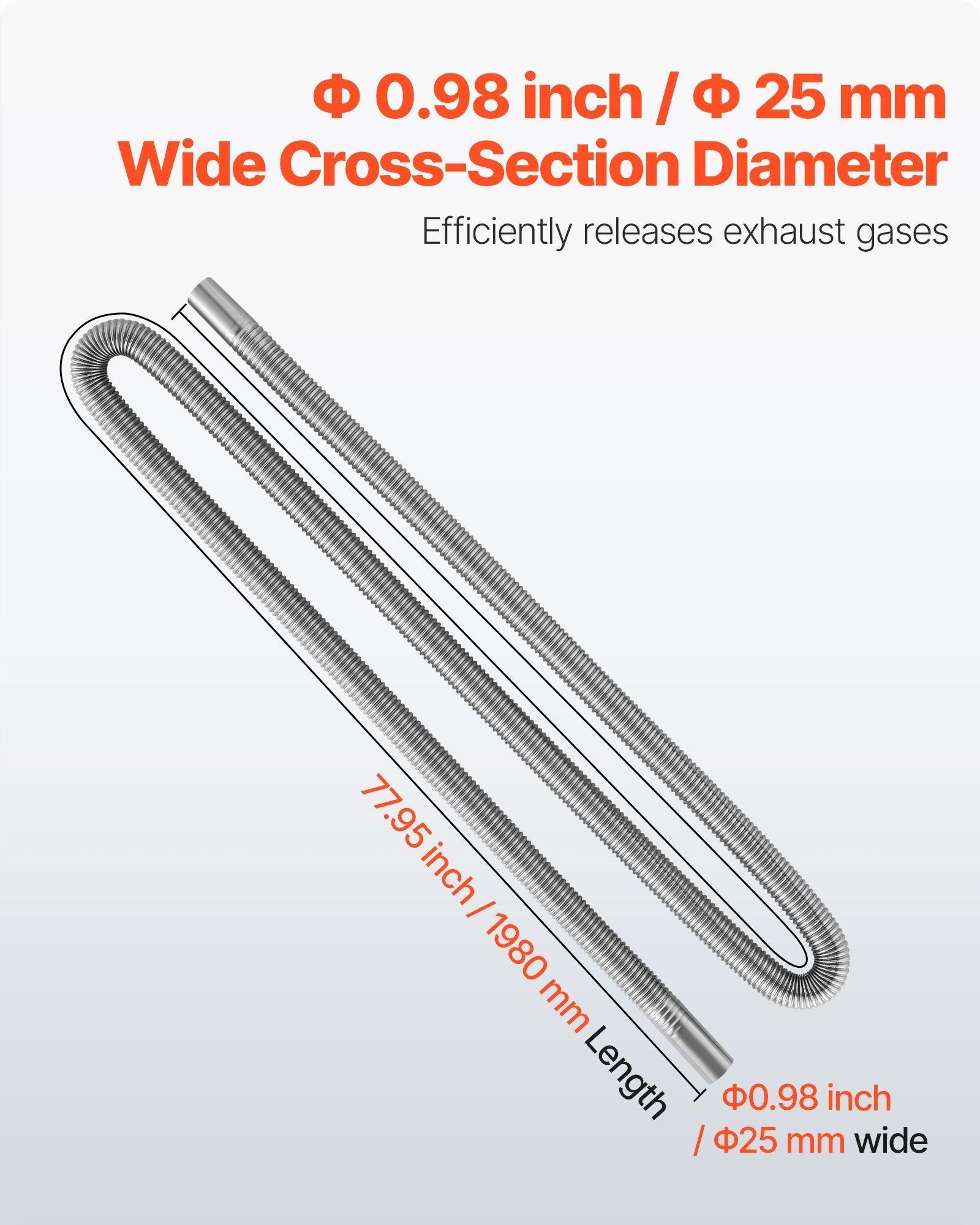 Exhaust Hose, 1980mm Stainless Steel Exhausts Hose, Diesel Heater Flexible Exhaust Pipe with 2 Hose Clamps, V952-QGPJPQGPQGYTS66S4001V0