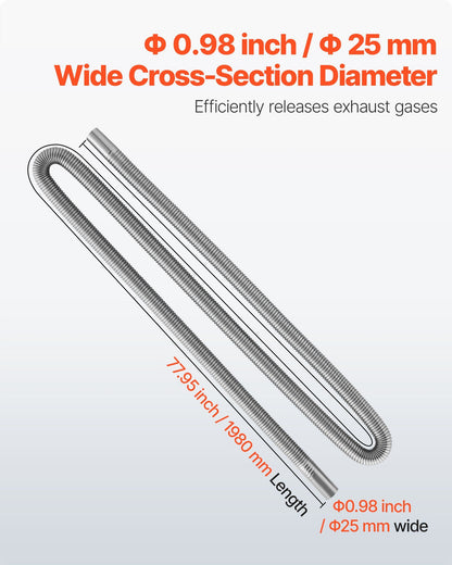 Exhaust Hose, 1980mm Stainless Steel Exhausts Hose, Diesel Heater Flexible Exhaust Pipe with 2 Hose Clamps, V952-QGPJPQGPQGYTS66S4001V0