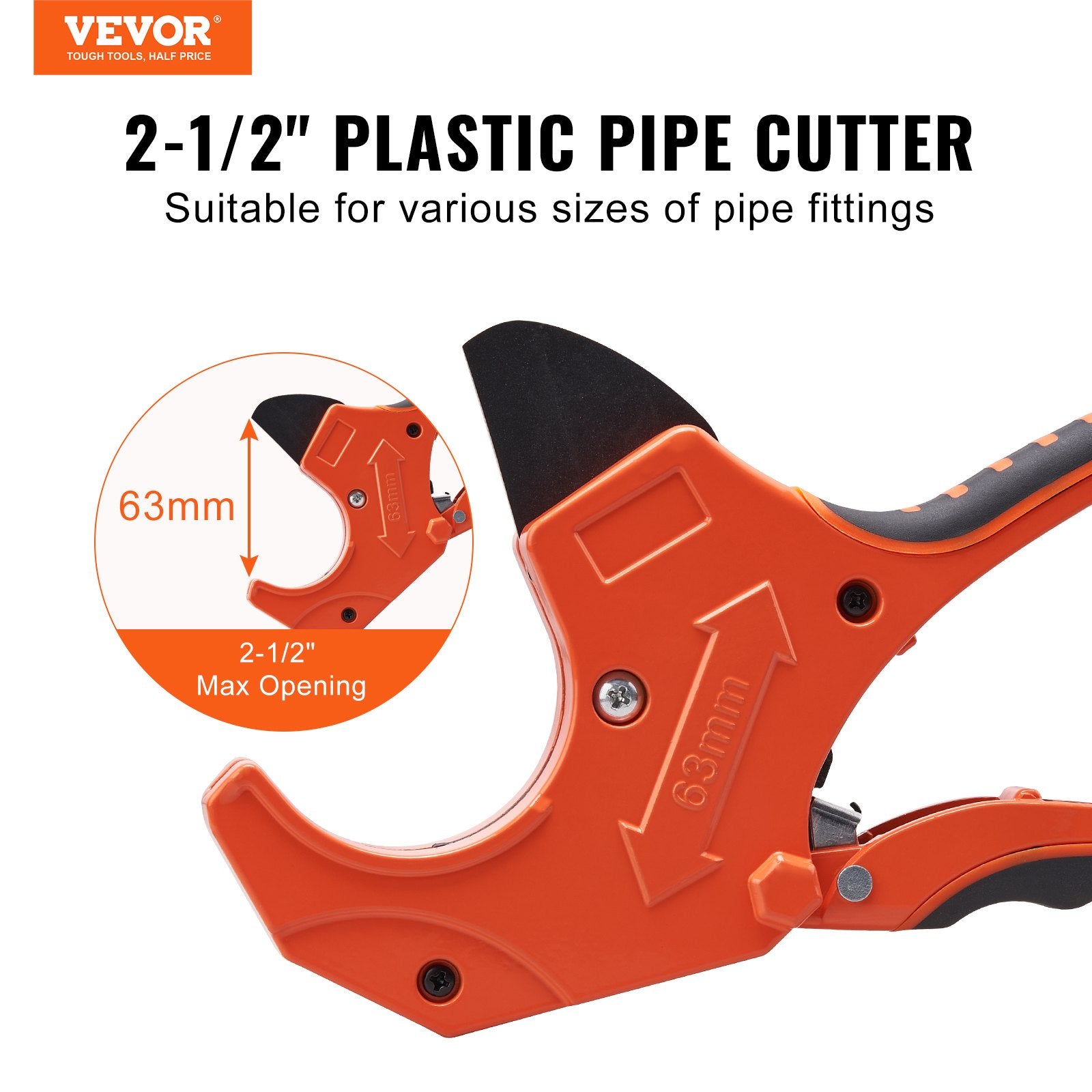 PVC Pipe Cutter, 0-2-1/2" O.D. Ratcheting PVC Pipe Cutter, Heavy Duty Tube Cutting Tool with Spare SK5 Blade V952-QGQPPVC2121PVQFI9V0