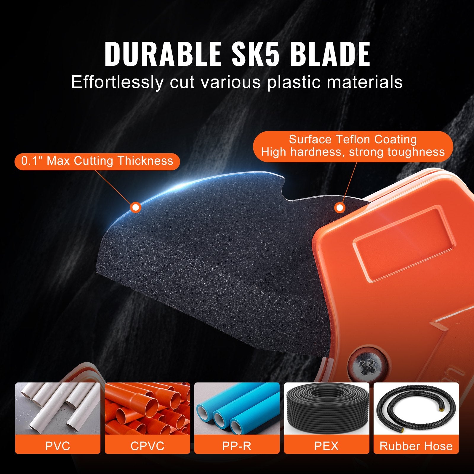 PVC Pipe Cutter, 0-2-1/2" O.D. Ratcheting PVC Pipe Cutter, Heavy Duty Tube Cutting Tool with Spare SK5 Blade V952-QGQPPVC2121PVQFI9V0
