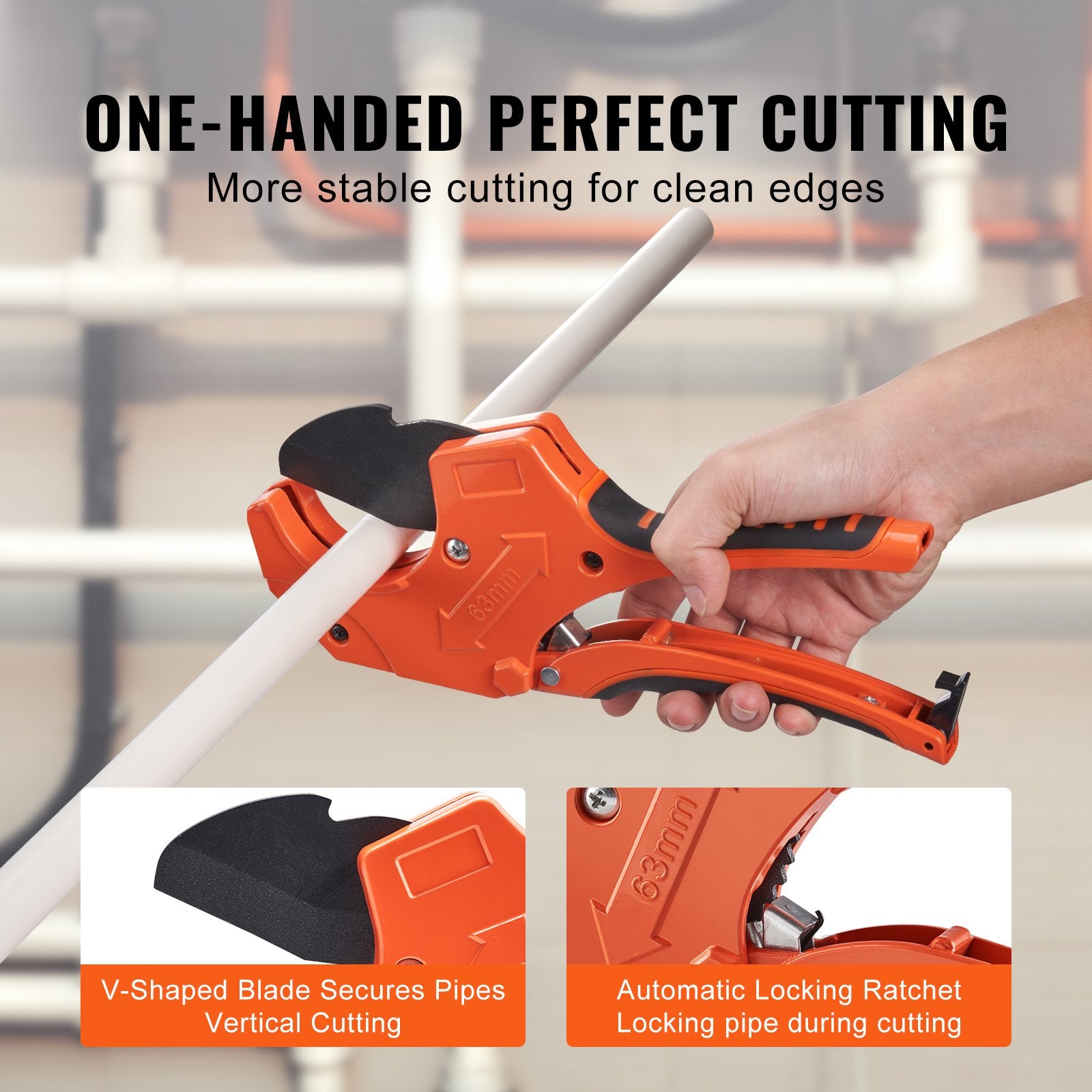 PVC Pipe Cutter, 0-2-1/2" O.D. Ratcheting PVC Pipe Cutter, Heavy Duty Tube Cutting Tool with Spare SK5 Blade V952-QGQPPVC2121PVQFI9V0