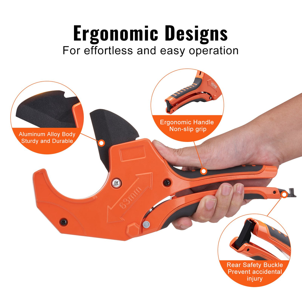 PVC Pipe Cutter, 0-2-1/2" O.D. Ratcheting PVC Pipe Cutter, Heavy Duty Tube Cutting Tool with Spare SK5 Blade V952-QGQPPVC2121PVQFI9V0