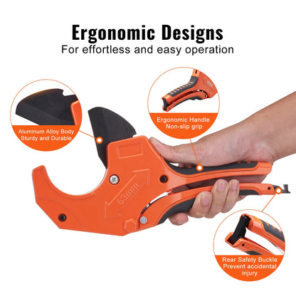 PVC Pipe Cutter, 0-2-1/2" O.D. Ratcheting PVC Pipe Cutter, Heavy Duty Tube Cutting Tool with Spare SK5 Blade V952-QGQPPVC2121PVQFI9V0