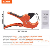 PVC Pipe Cutter, 0-2-1/2" O.D. Ratcheting PVC Pipe Cutter, Heavy Duty Tube Cutting Tool with Spare SK5 Blade V952-QGQPPVC2121PVQFI9V0