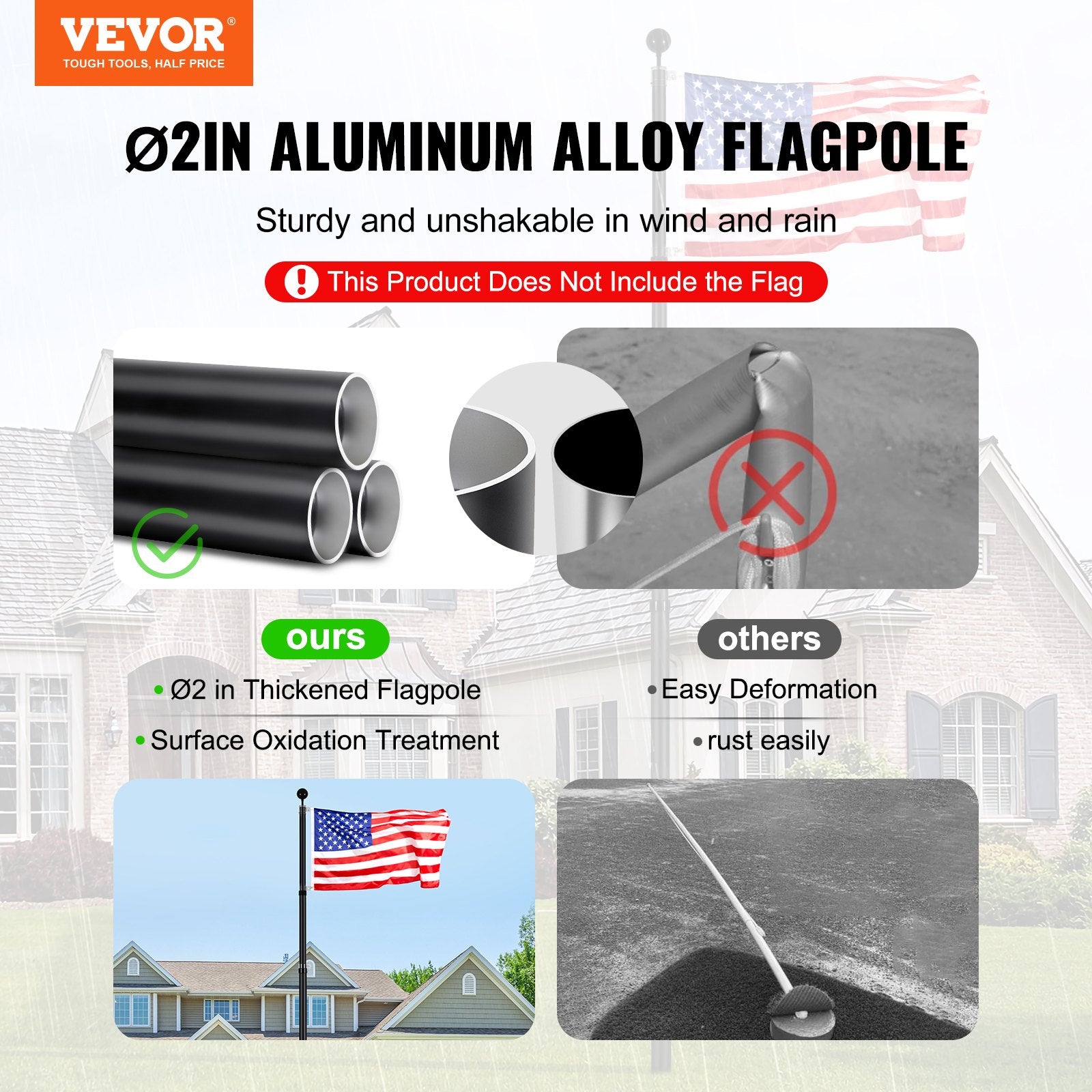25FT Telescopic Flagpole Kit, Heavy Duty Aluminum Alloy Flag Pole Kit in Ground for Outside, 3 Display Modes V952-QGTJHS25YCSSO5E4YV0