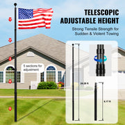 25FT Telescopic Flagpole Kit, Heavy Duty Aluminum Alloy Flag Pole Kit in Ground for Outside, 3 Display Modes V952-QGTJHS25YCSSO5E4YV0