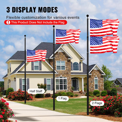 25FT Telescopic Flagpole Kit, Heavy Duty Aluminum Alloy Flag Pole Kit in Ground for Outside, 3 Display Modes V952-QGTJHS25YCSSO5E4YV0