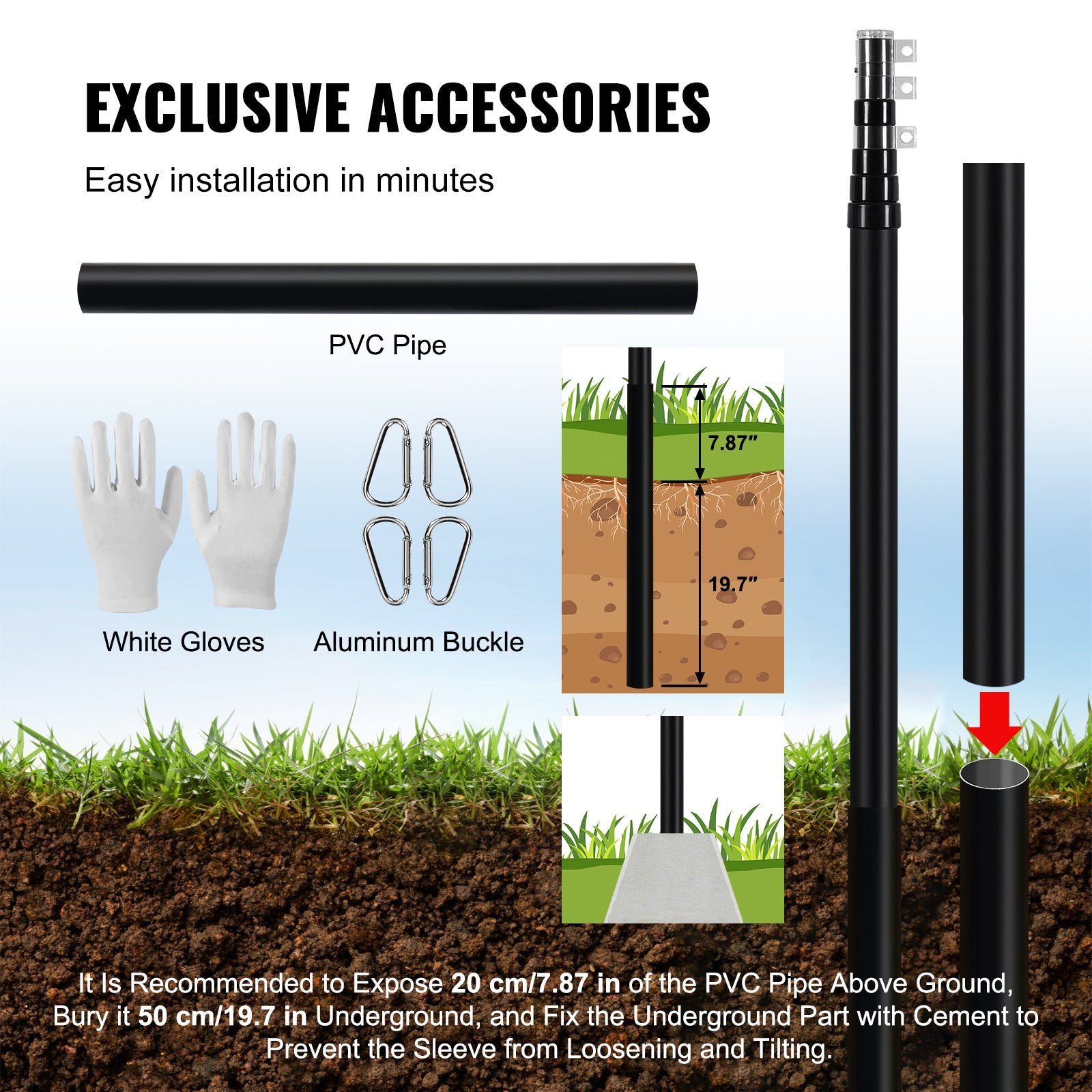 25FT Telescopic Flagpole Kit, Heavy Duty Aluminum Alloy Flag Pole Kit in Ground for Outside, 3 Display Modes V952-QGTJHS25YCSSO5E4YV0