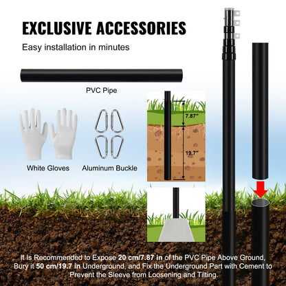25FT Telescopic Flagpole Kit, Heavy Duty Aluminum Alloy Flag Pole Kit in Ground for Outside, 3 Display Modes V952-QGTJHS25YCSSO5E4YV0