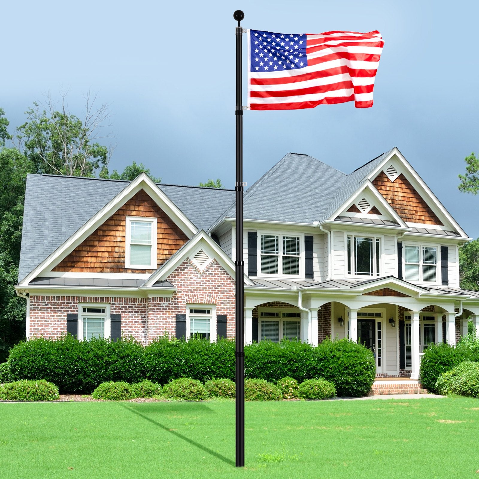 25FT Telescopic Flagpole Kit, Heavy Duty Aluminum Alloy Flag Pole Kit in Ground for Outside, 3 Display Modes V952-QGTJHS25YCSSO5E4YV0