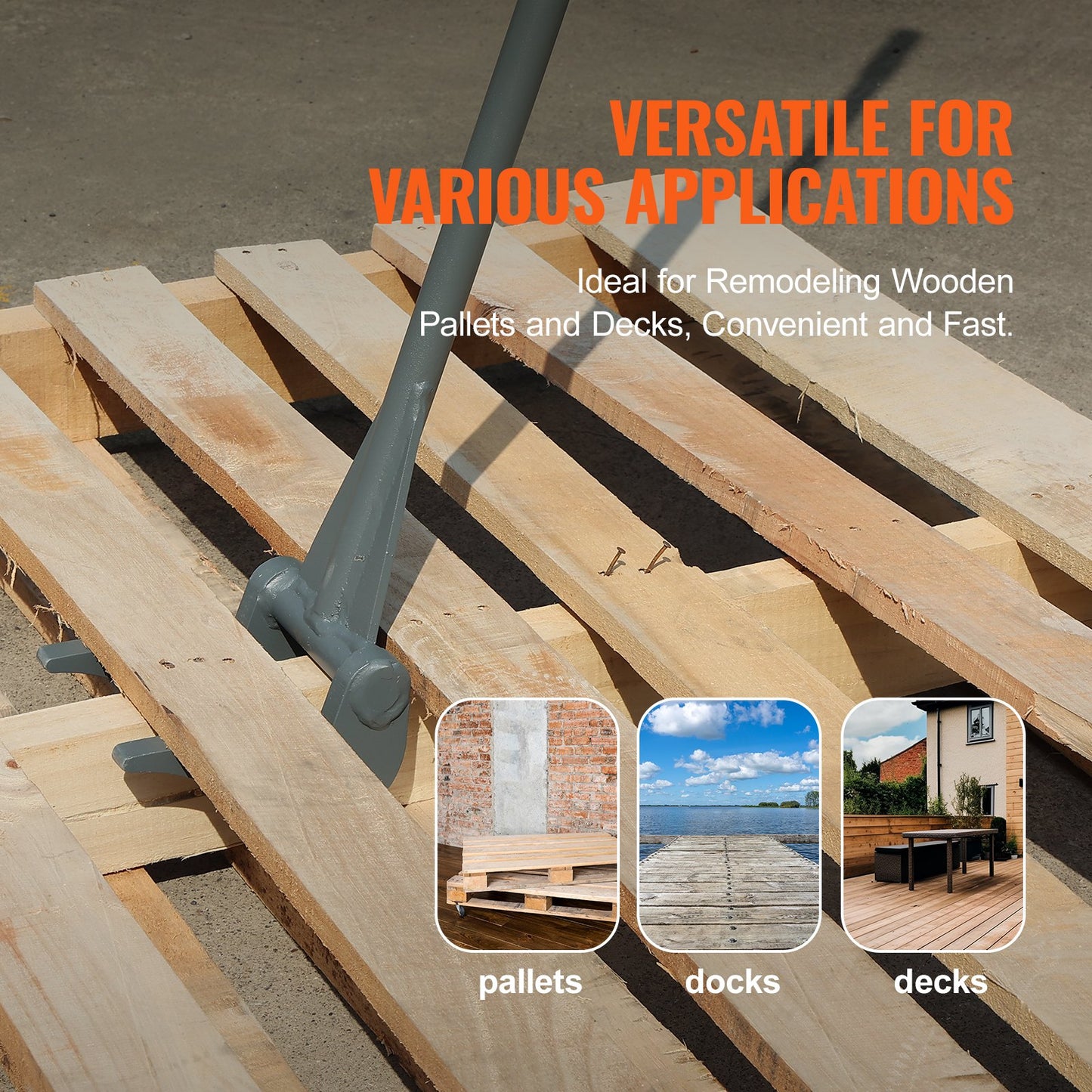 Pallet Buster, 50'' Carbon Steel Handle Wrecking Pry Bar, 2000 lbs Weight Capacity, Heavy Duty Deck Board V952-QGWW45INCH4IACX9EV0