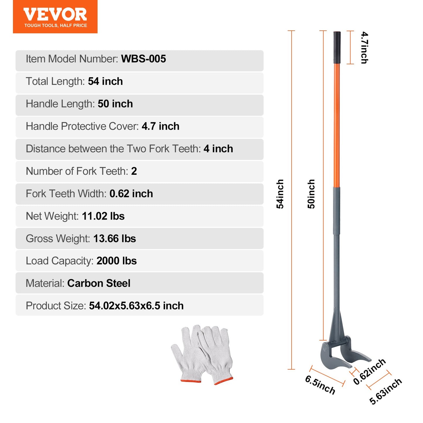 Pallet Buster, 50'' Carbon Steel Handle Wrecking Pry Bar, 2000 lbs Weight Capacity, Heavy Duty Deck Board V952-QGWW45INCH4IACX9EV0