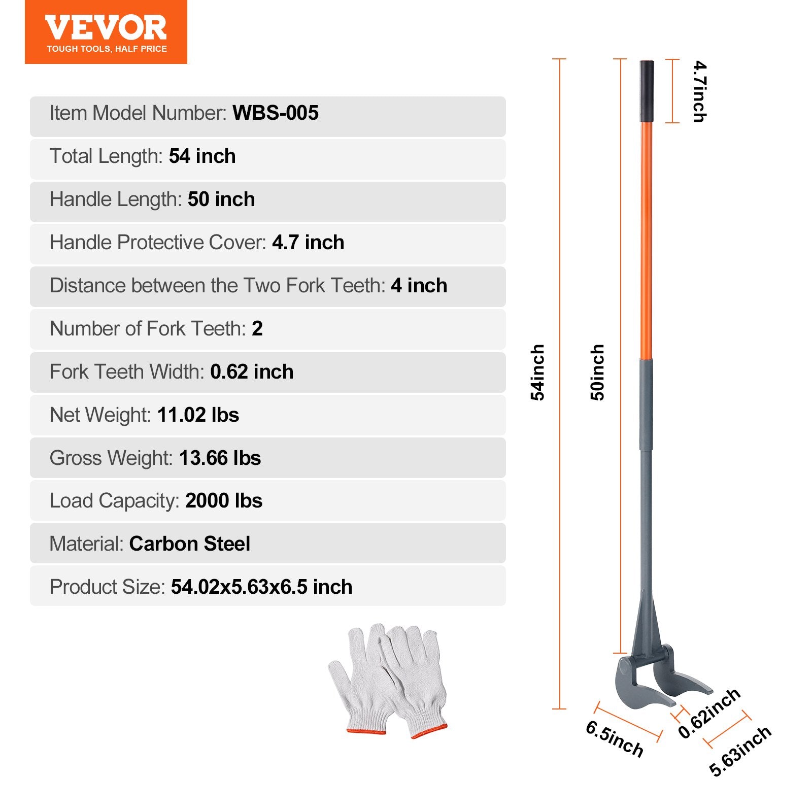 Pallet Buster, 50'' Carbon Steel Handle Wrecking Pry Bar, 2000 lbs Weight Capacity, Heavy Duty Deck Board V952-QGWW45INCH4IACX9EV0
