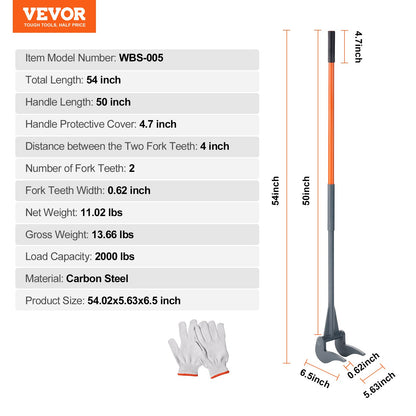 Pallet Buster, 50'' Carbon Steel Handle Wrecking Pry Bar, 2000 lbs Weight Capacity, Heavy Duty Deck Board V952-QGWW45INCH4IACX9EV0
