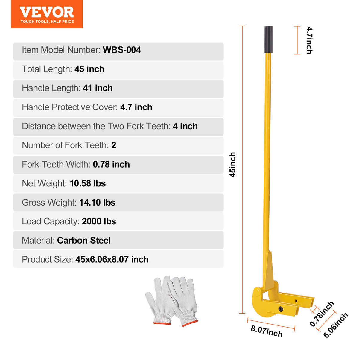 Pallet Buster, 104 cm Handle, 907 kg Weight Capacity, Q235 Carbon Steel, Heavy Duty Deck Wrecker Demolition V952-QGWWW4INCH00V293IV0