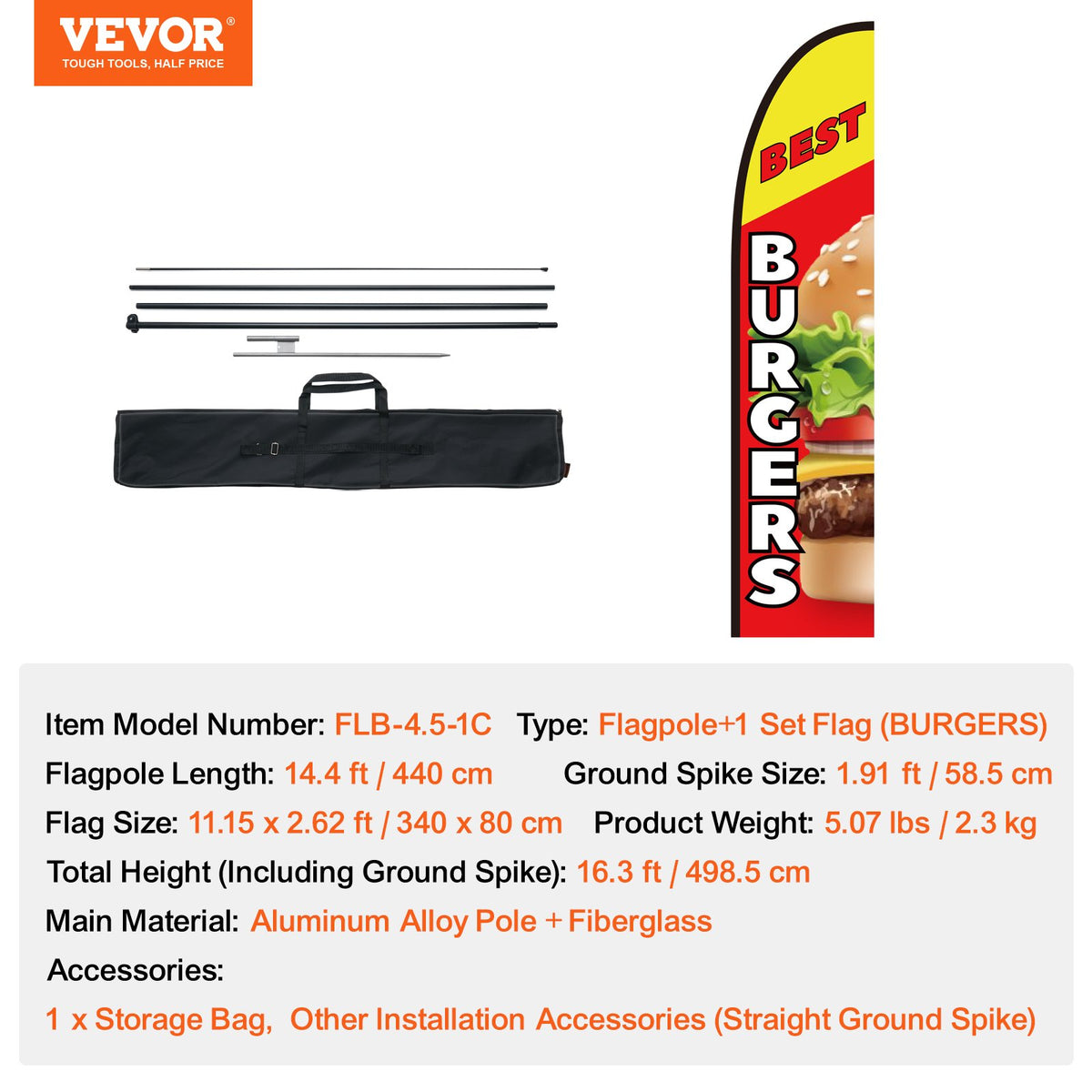 Burger Restaurant Advertising Feather Flag Kit Swooper Flag Poles 16.3 FT V952-QGYMQGQWABURIT7ZBV0