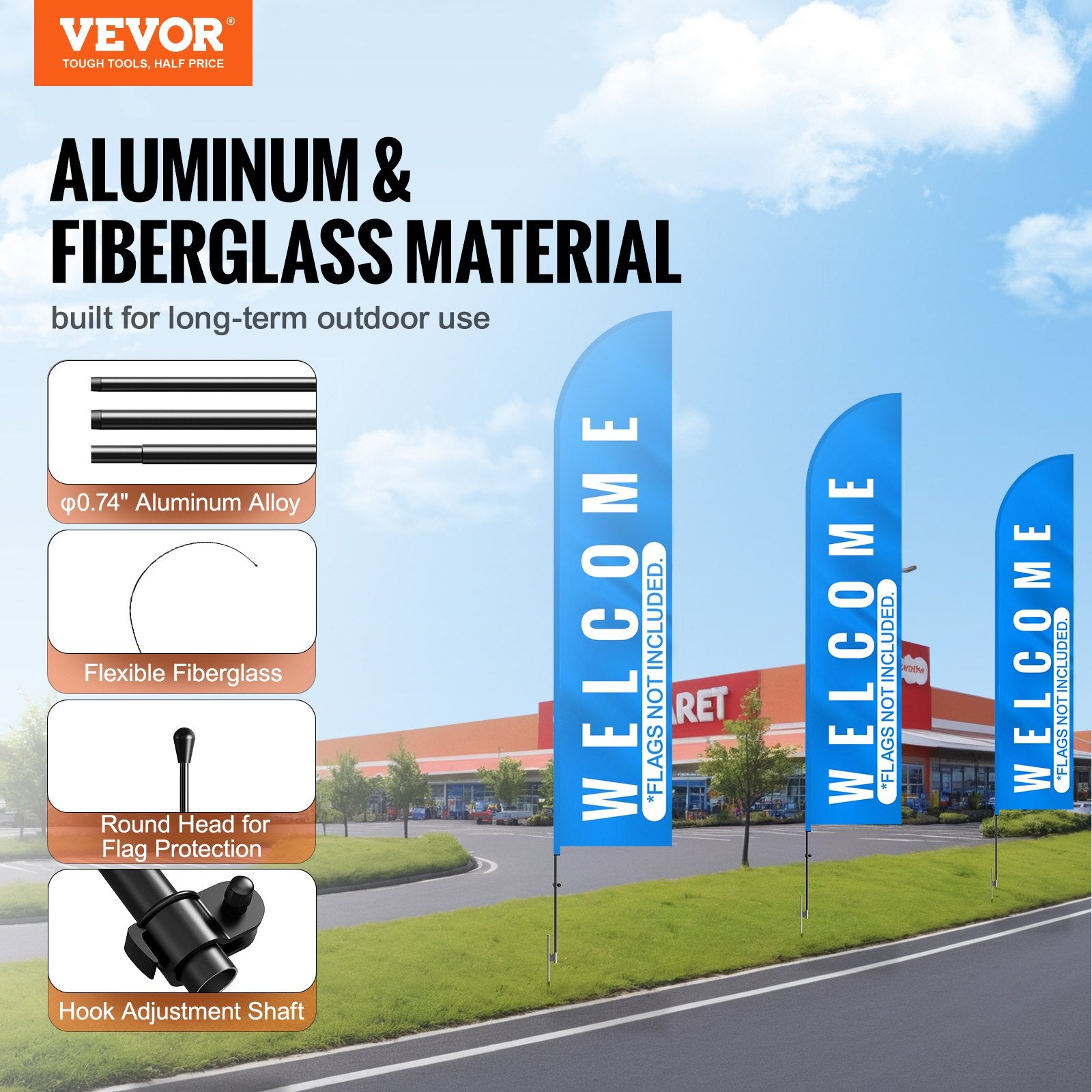 Feather Flag Pole Kit 2 Packs Swooper Flag Pole 16.3 ft with Ground Stakes V952-QGYMQJGZ45M2VXKTYV0