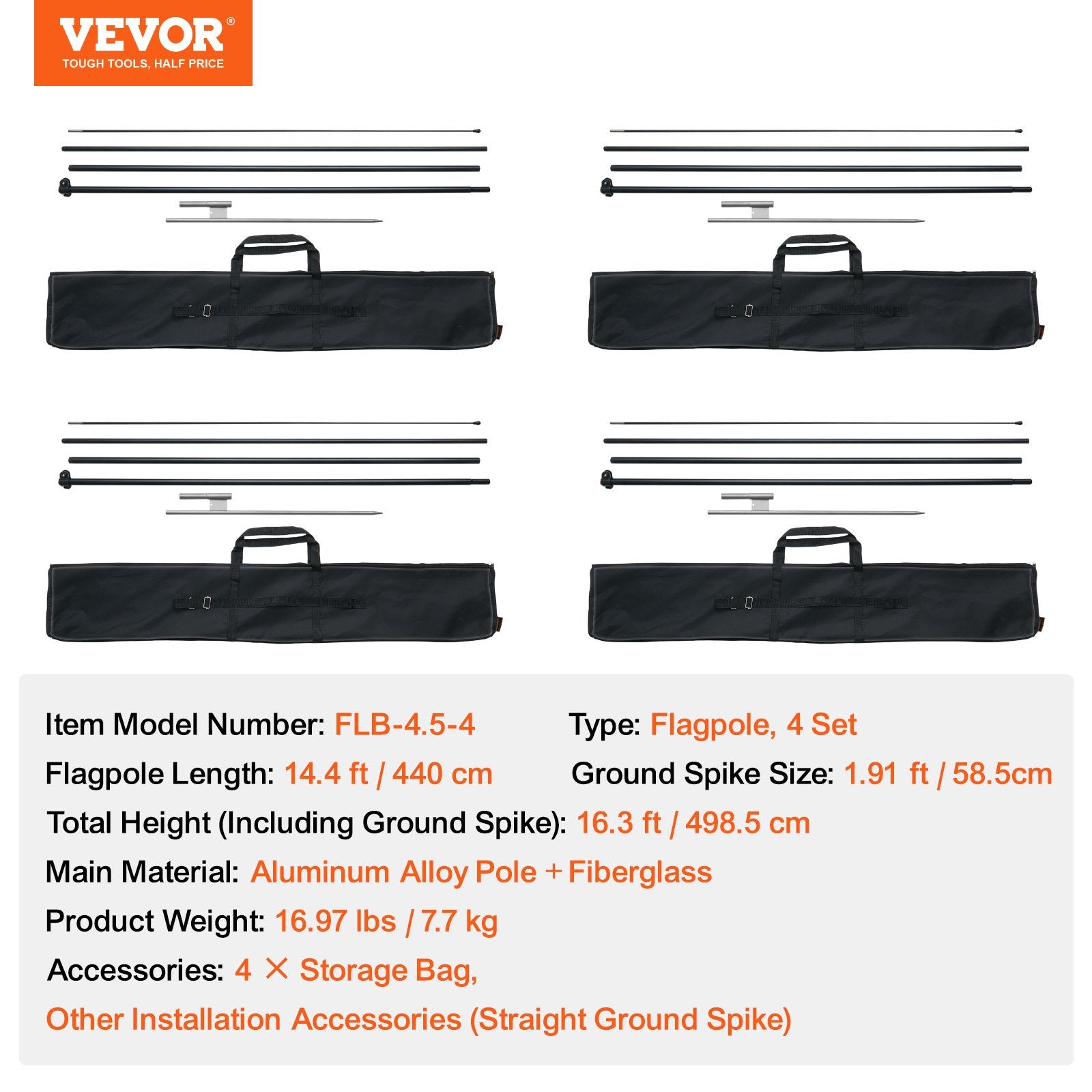 Feather Flag Pole Kit 4 Packs Swooper Flag Pole 16.3 ft with Ground Stakes V952-QGYMQJGZ45M4YDZQNV0