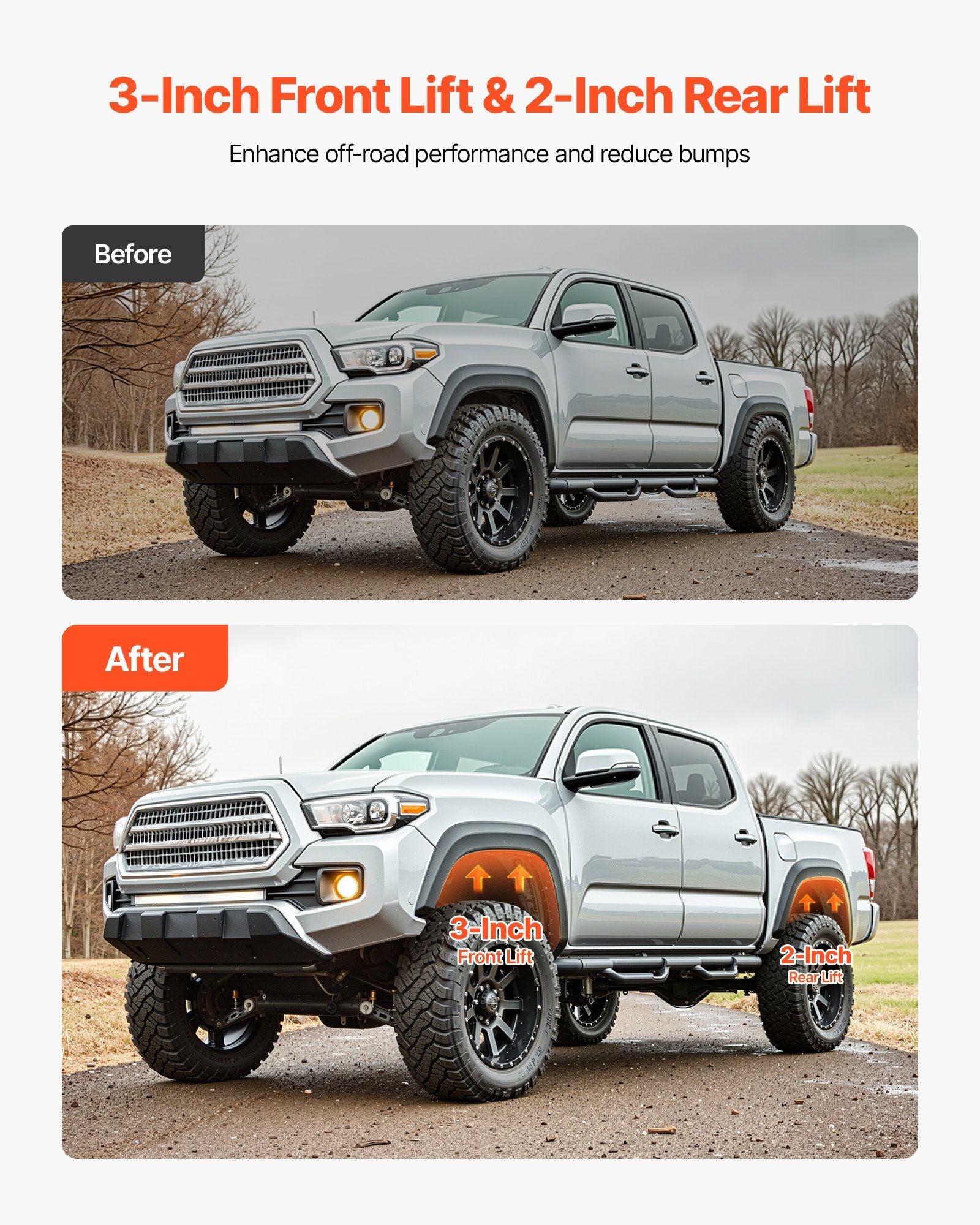 76.2 mm Front and 50.8 mm Rear Leveling Lift Kit for 2005-2021 2022 2023 Toyota Tacoma 2WD/4WD, Chassis Level V952-QHDPTSTJ2005RI6HW001V0