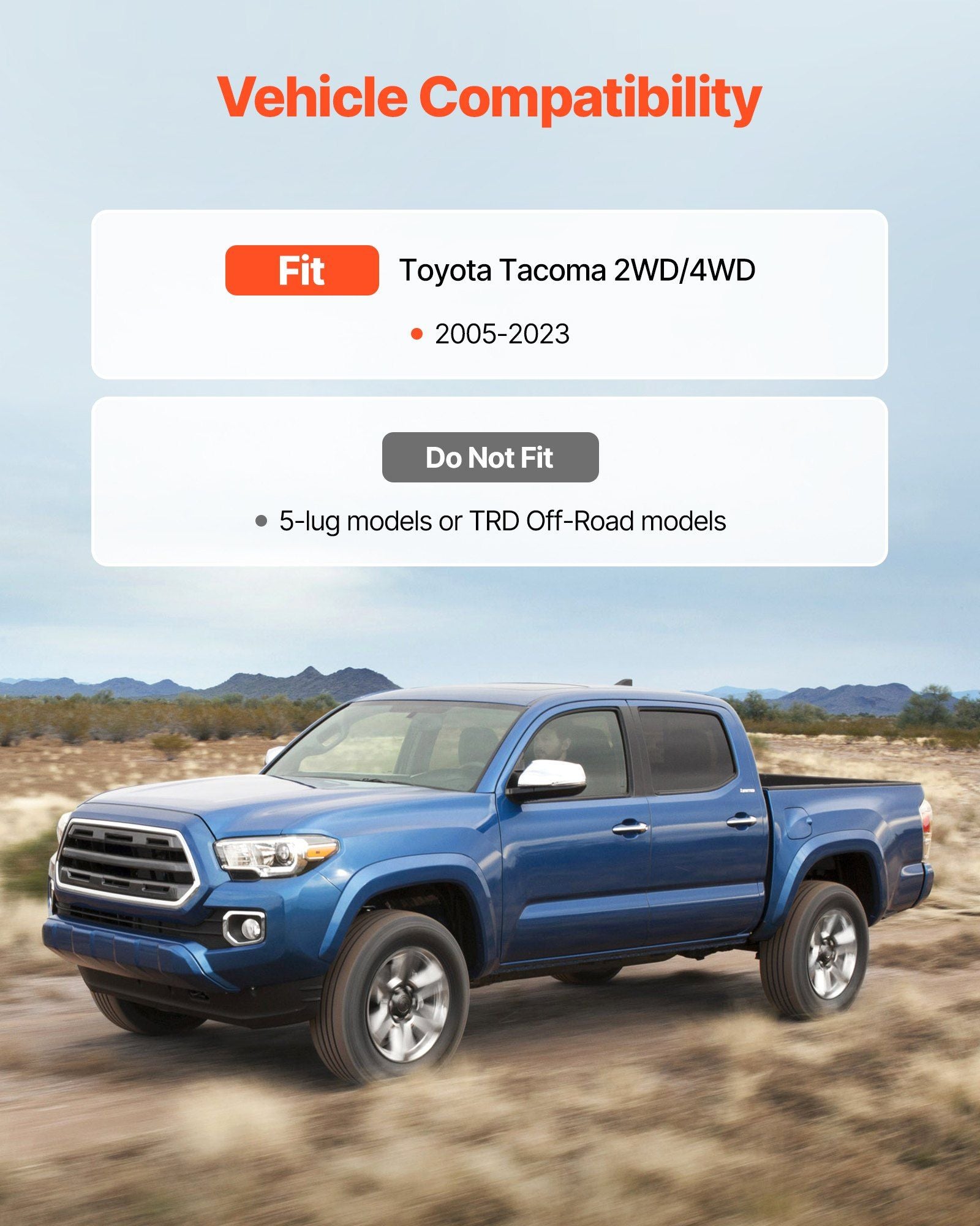 76.2 mm Front and 50.8 mm Rear Leveling Lift Kit for 2005-2021 2022 2023 Toyota Tacoma 2WD/4WD, Chassis Level V952-QHDPTSTJ2005RI6HW001V0