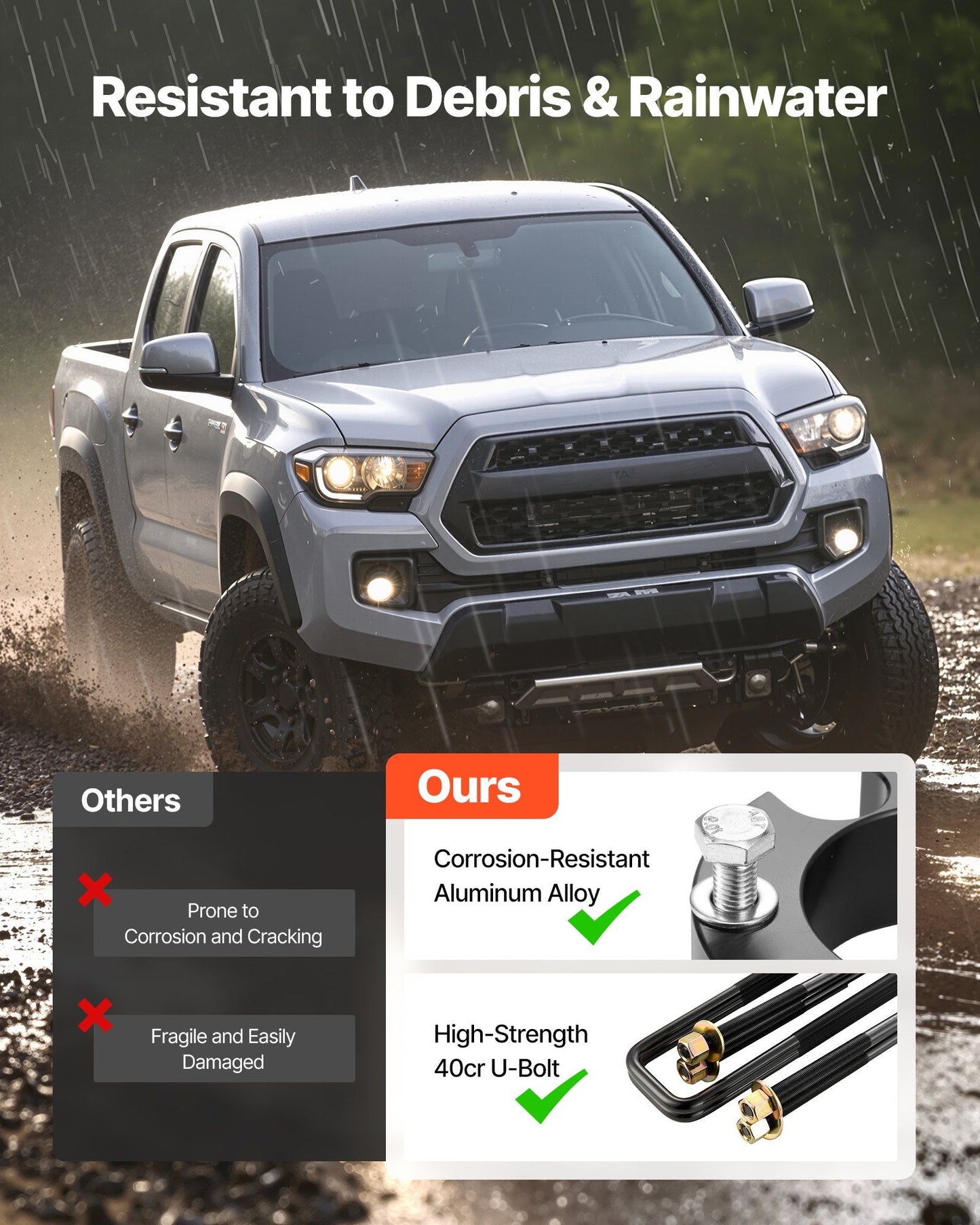 76.2 mm Front and 50.8 mm Rear Leveling Lift Kit for 2005-2021 2022 2023 Toyota Tacoma 2WD/4WD, Chassis Level V952-QHDPTSTJ2005RI6HW001V0