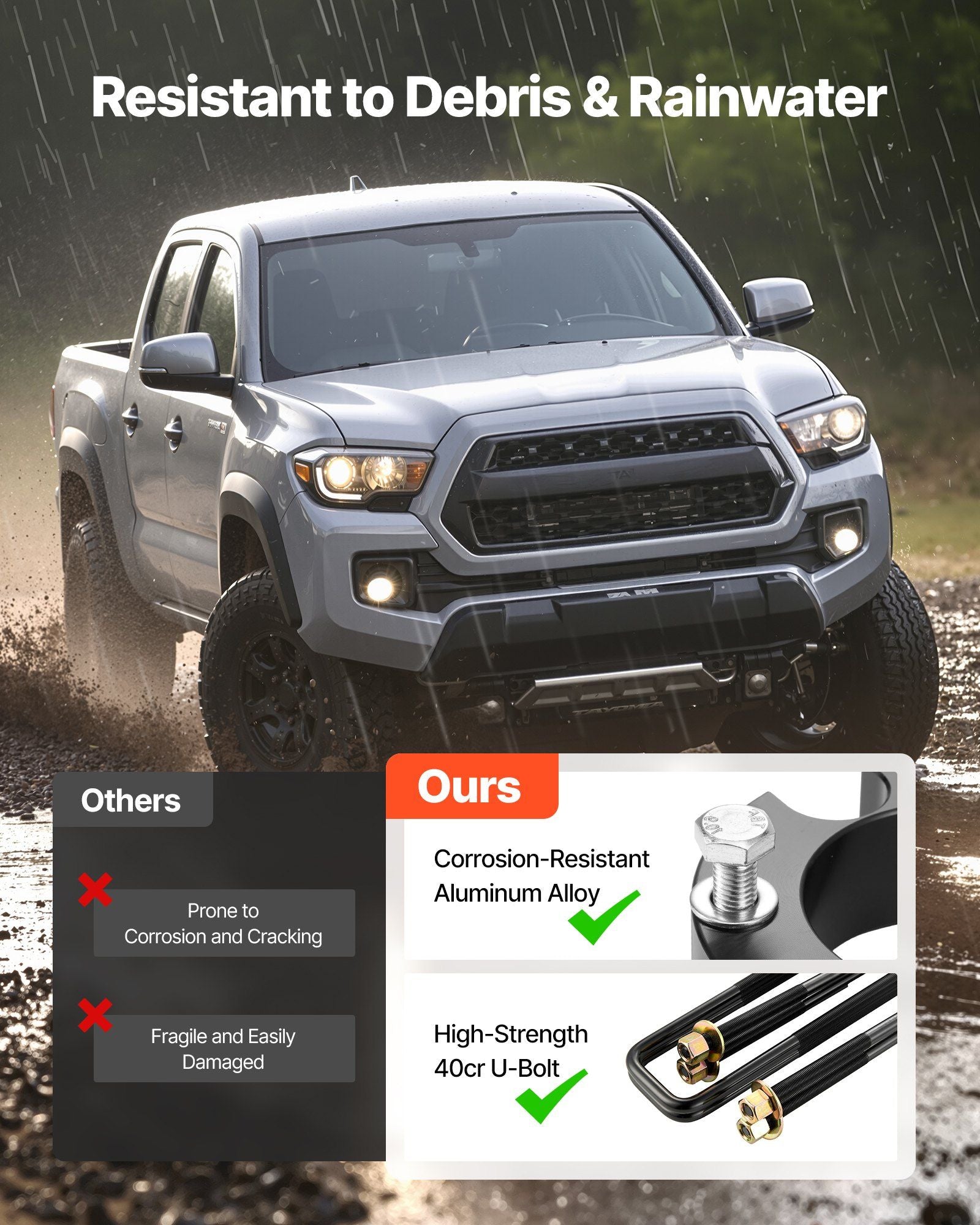 76.2 mm Front and 50.8 mm Rear Leveling Lift Kit for 2005-2021 2022 2023 Toyota Tacoma 2WD/4WD, Chassis Level V952-QHDPTSTJ2005RI6HW001V0