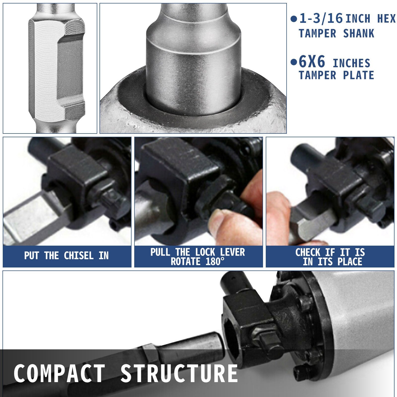 Jack Hammer 1-1/8 Tamper Shank, Dirt Tamper 6x6 Compactor Plate with Electric Chisel Dirt Compactor, V952-QJDCYSJHB150X1501V0