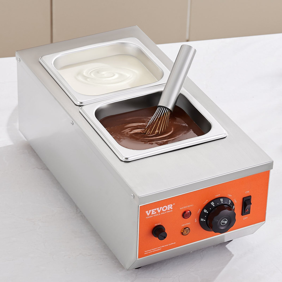 Chocolate Tempering Machine, 2 Tanks Chocolate Melting Pot with TEMP Control, 800W Stainless Steel Electric V952-QKLR9800W3042CKX1V3