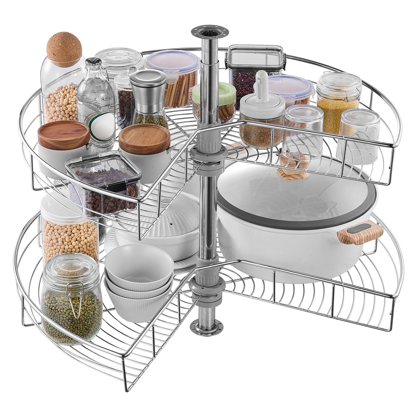 28" Kidney Shaped Chrome Corner Organizer, 360 degrees Rotatble Kitchen Base Cabinet Blind Corner, 2 Tier V952-QKXBMJSNLDGGTNJRVV0