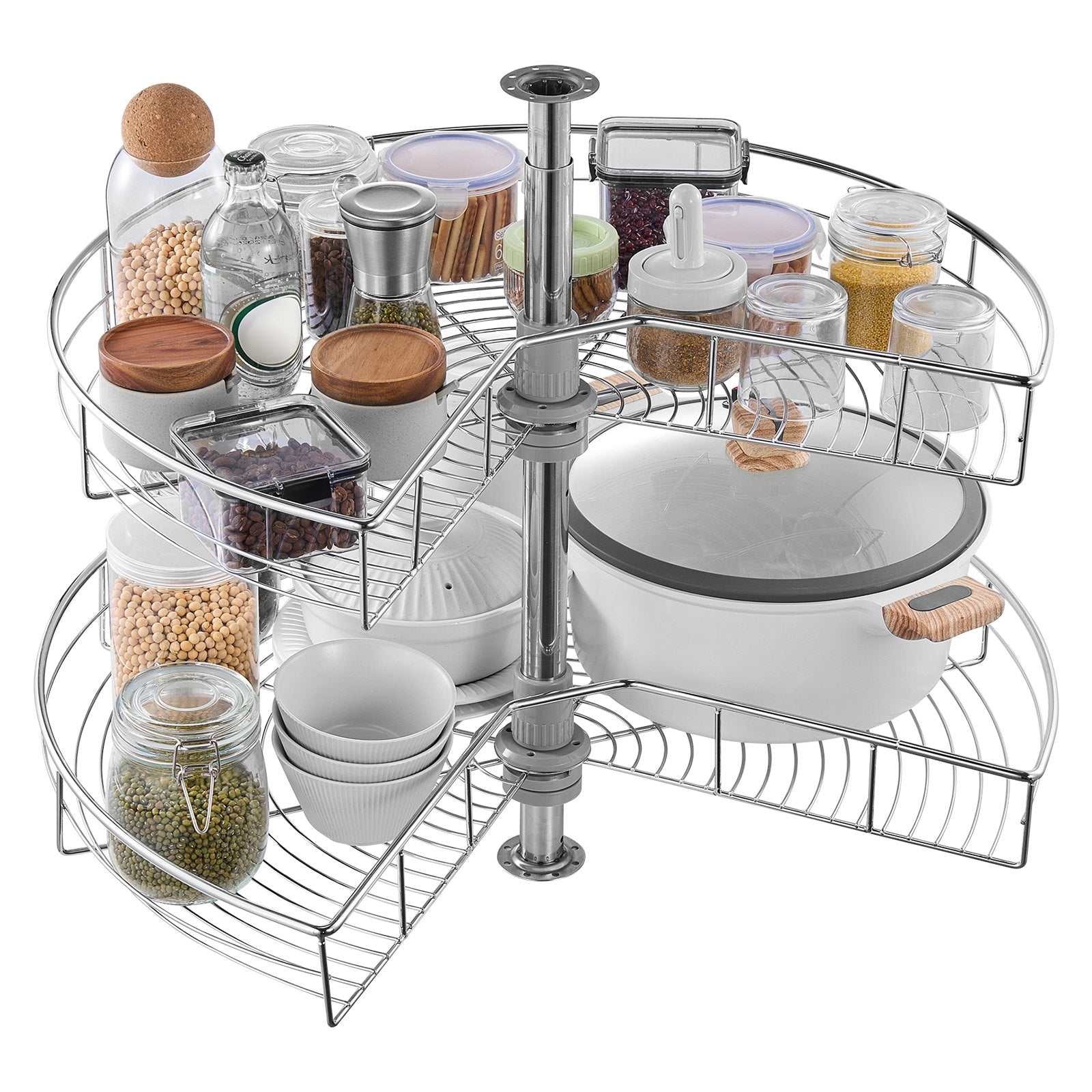 28" Kidney Shaped Chrome Corner Organizer, 360 degrees Rotatble Kitchen Base Cabinet Blind Corner, 2 Tier V952-QKXBMJSNLDGGTNJRVV0