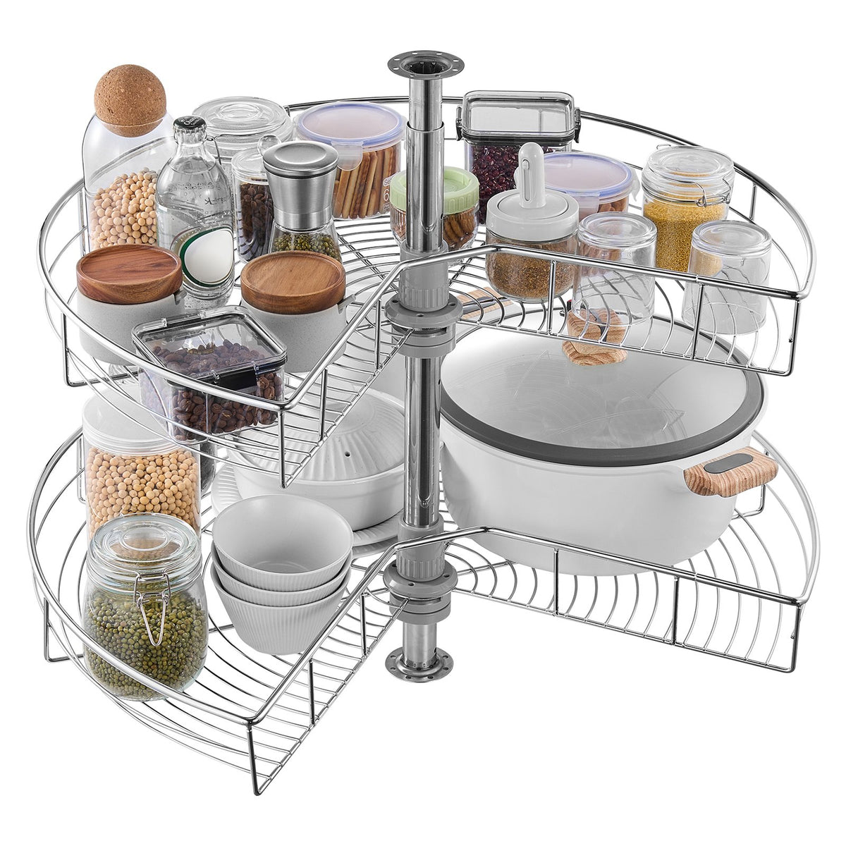 28" Kidney Shaped Chrome Corner Organizer, 360 degrees Rotatble Kitchen Base Cabinet Blind Corner, 2 Tier V952-QKXBMJSNLDGGTNJRVV0