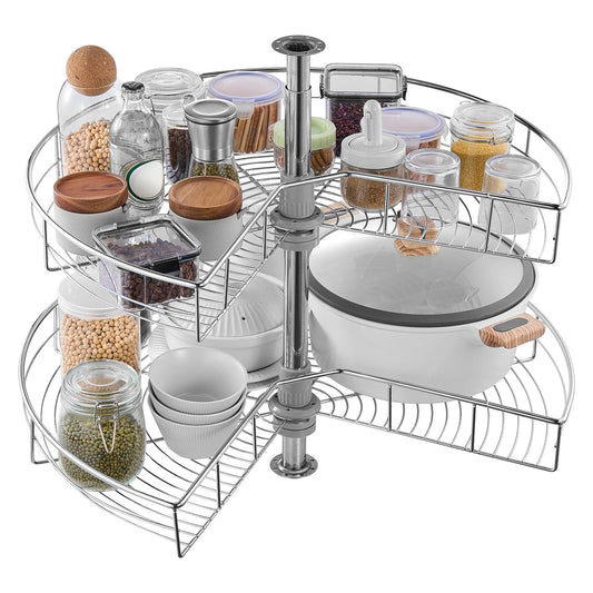 28" Kidney Shaped Chrome Corner Organizer, 360 degrees Rotatble Kitchen Base Cabinet Blind Corner, 2 Tier V952-QKXBMJSNLDGGTNJRVV0