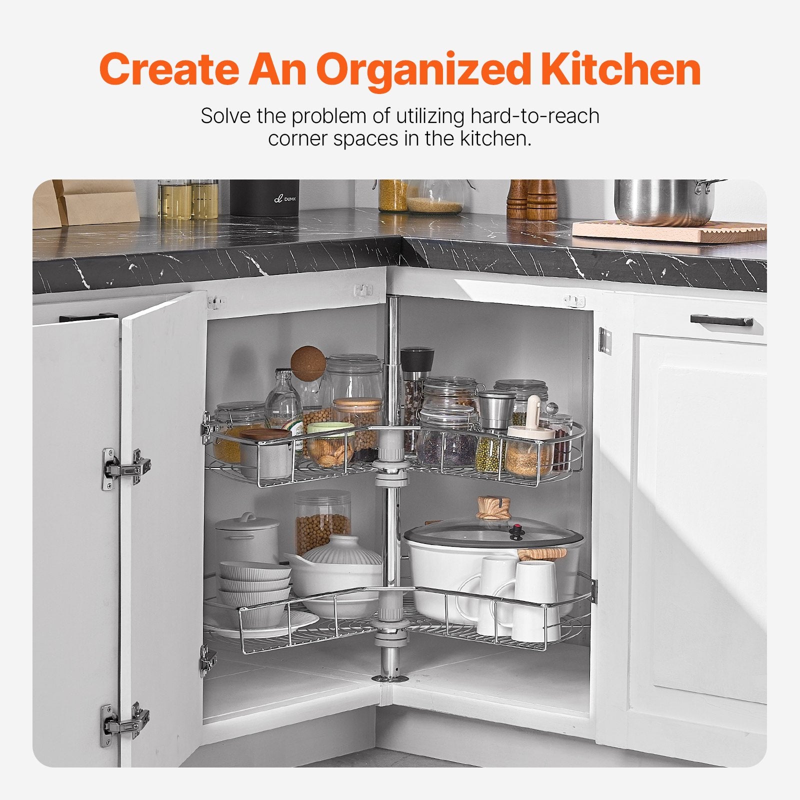 28" Kidney Shaped Chrome Corner Organizer, 360 degrees Rotatble Kitchen Base Cabinet Blind Corner, 2 Tier V952-QKXBMJSNLDGGTNJRVV0