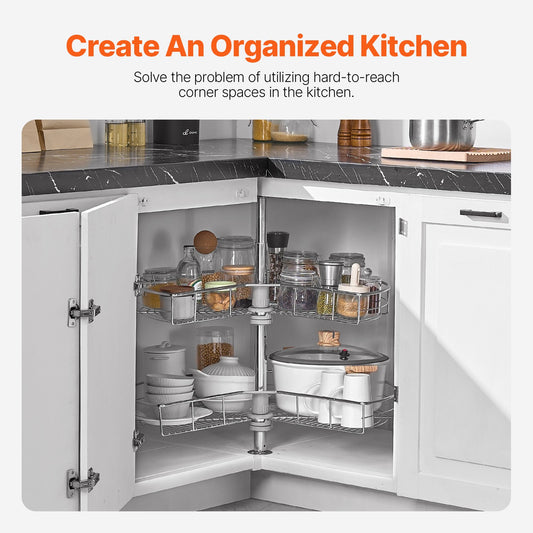 28" Kidney Shaped Chrome Corner Organizer, 360 degrees Rotatble Kitchen Base Cabinet Blind Corner, 2 Tier V952-QKXBMJSNLDGGTNJRVV0