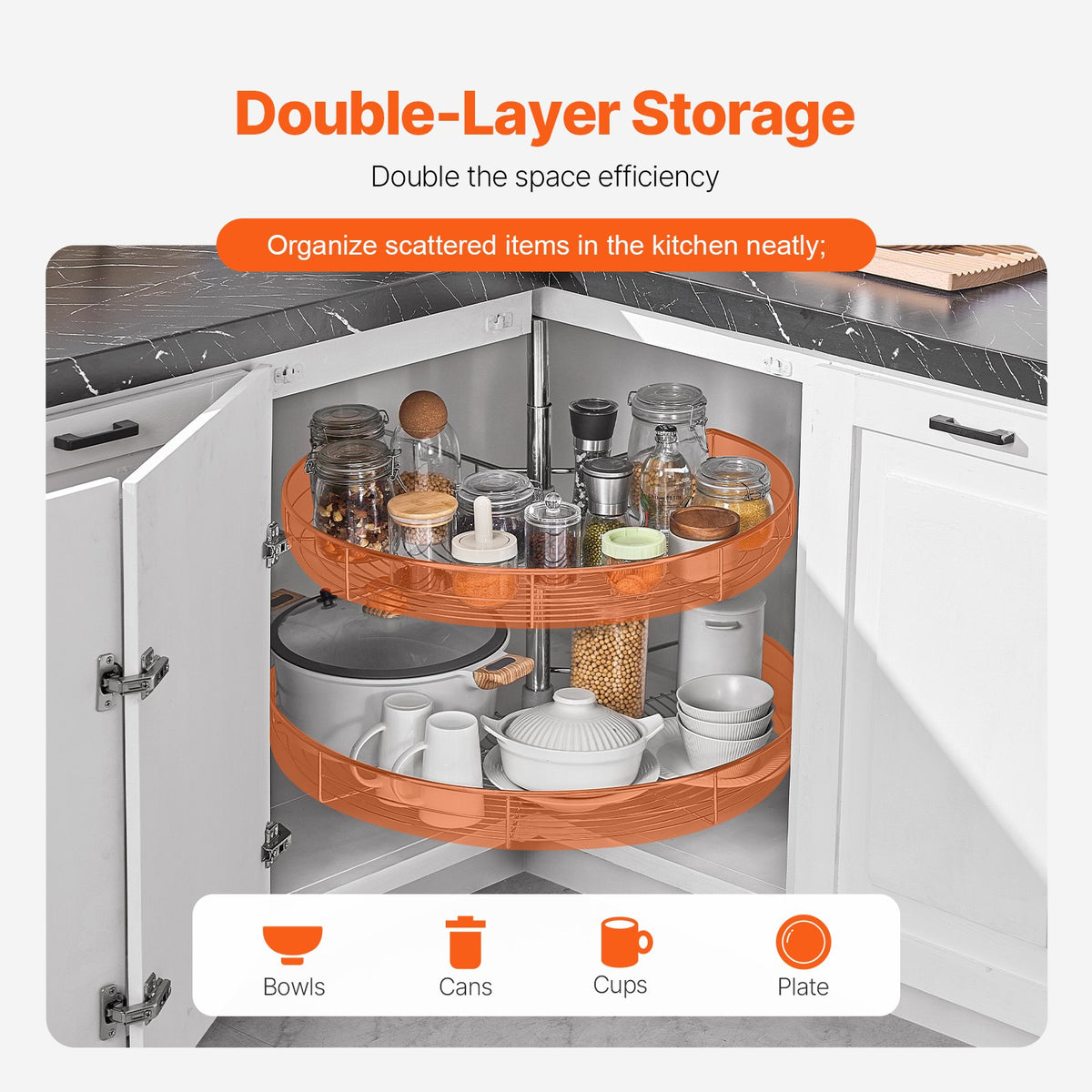 28" Kidney Shaped Chrome Corner Organizer, 360 degrees Rotatble Kitchen Base Cabinet Blind Corner, 2 Tier V952-QKXBMJSNLDGGTNJRVV0