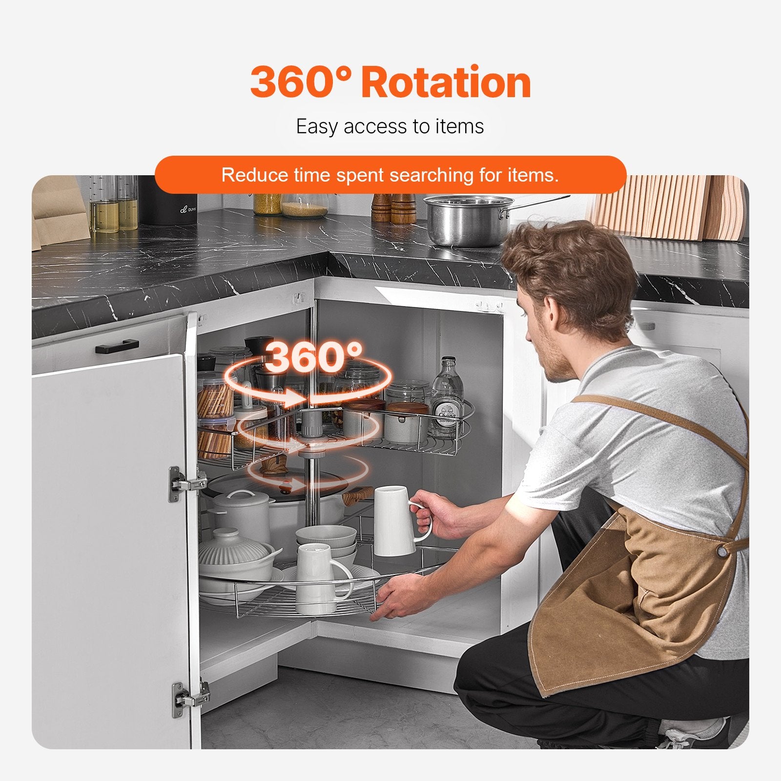 28" Kidney Shaped Chrome Corner Organizer, 360 degrees Rotatble Kitchen Base Cabinet Blind Corner, 2 Tier V952-QKXBMJSNLDGGTNJRVV0