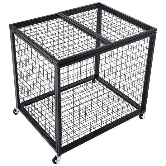 Rolling Sports Ball Storage Cart, Basketball Cage with Double Lids, Sport Equipment Holder Organizer for V952-QL363026YCTJW44KTV0