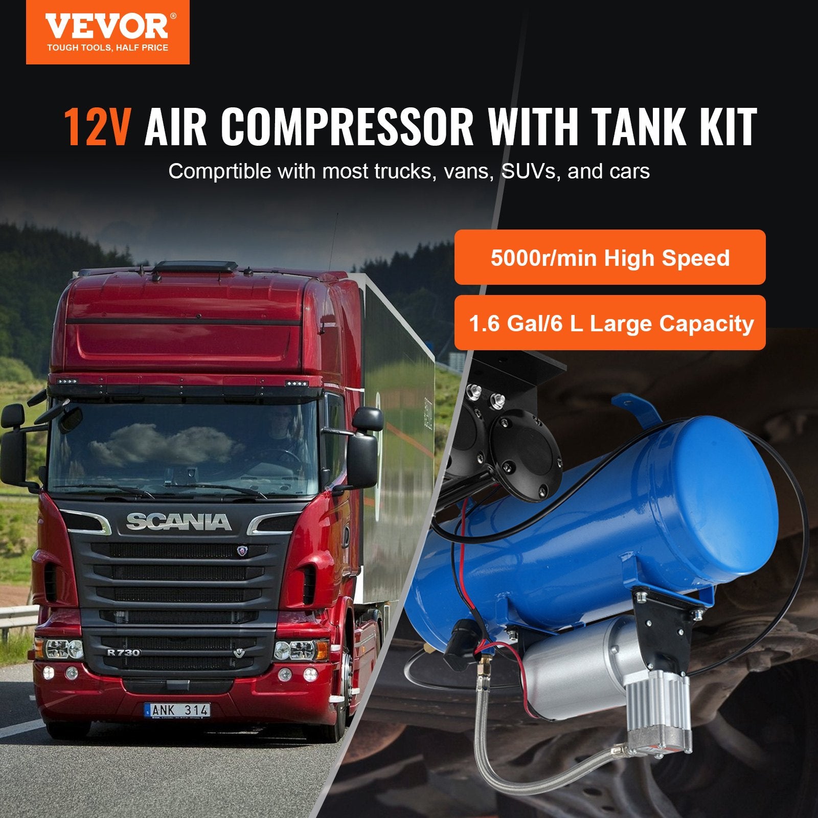12V Air Compressor with Tank 1.6 Gallon/6 L, Train Horn Air Compressor, 120 psi Working Pressure Onboard Air V952-QLBCQGYYSJZCESCMXV9
