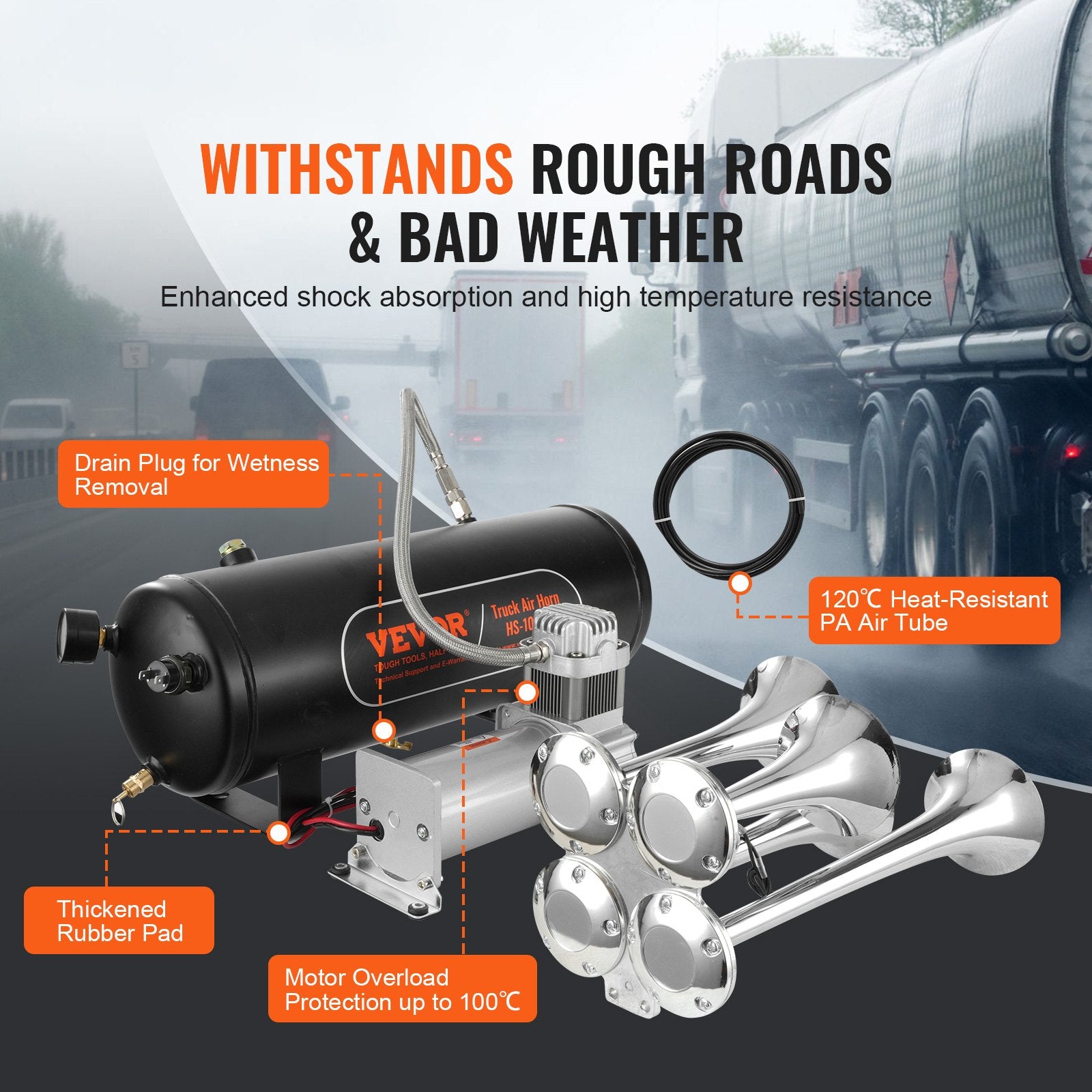 Train Horns Kit, 4 Trumpet Air Horn Kit, 150dB Train Horns for Pickup Trucks, 12V 160 psi Air Compressor 2.6 V952-QLBYCQGTZ12VB362GV9