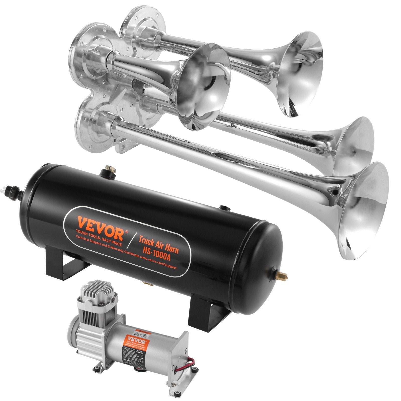 Train Horns Kit, 4 Trumpet Air Horn Kit, 150dB Train Horns for Pickup Trucks, 12V 160 psi Air Compressor 2.6 V952-QLBYCQGTZ12VB362GV9