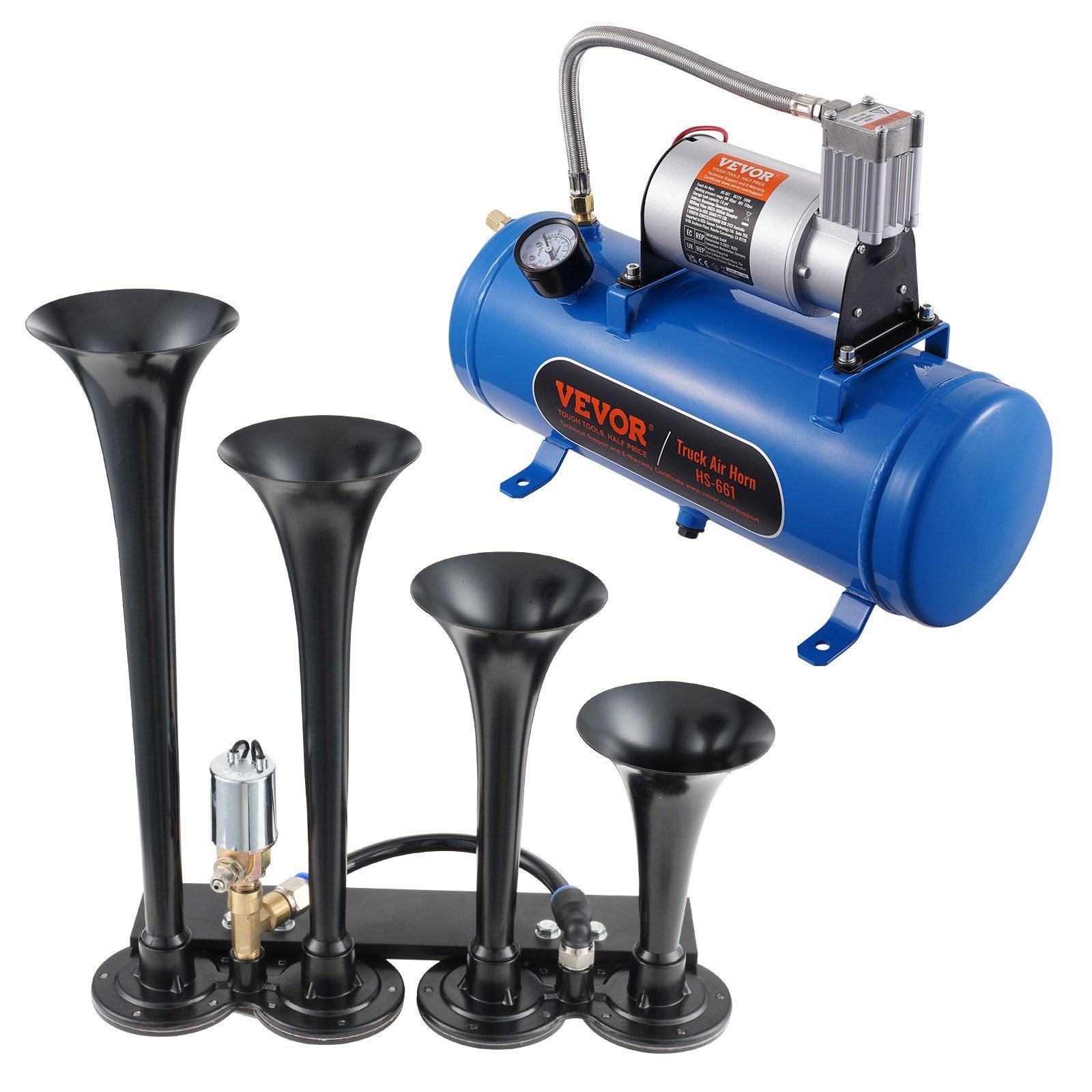 Train Horns Kit, 4 Trumpet Air Horn Kit, 150dB Train Horns for Pickup Trucks, 12V 120 psi Air Compressor 1.6 V952-QLBYCQGTZ12VRGCVHV9
