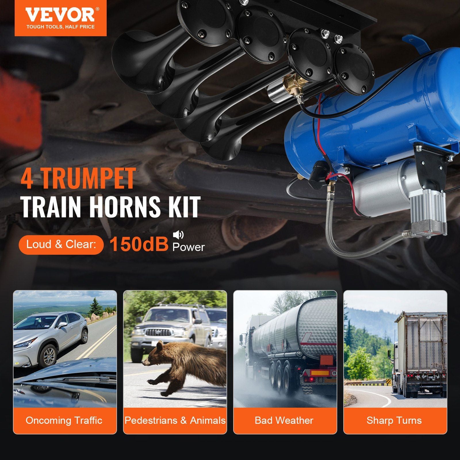 Train Horns Kit, 4 Trumpet Air Horn Kit, 150dB Train Horns for Pickup Trucks, 12V 120 psi Air Compressor 1.6 V952-QLBYCQGTZ12VRGCVHV9