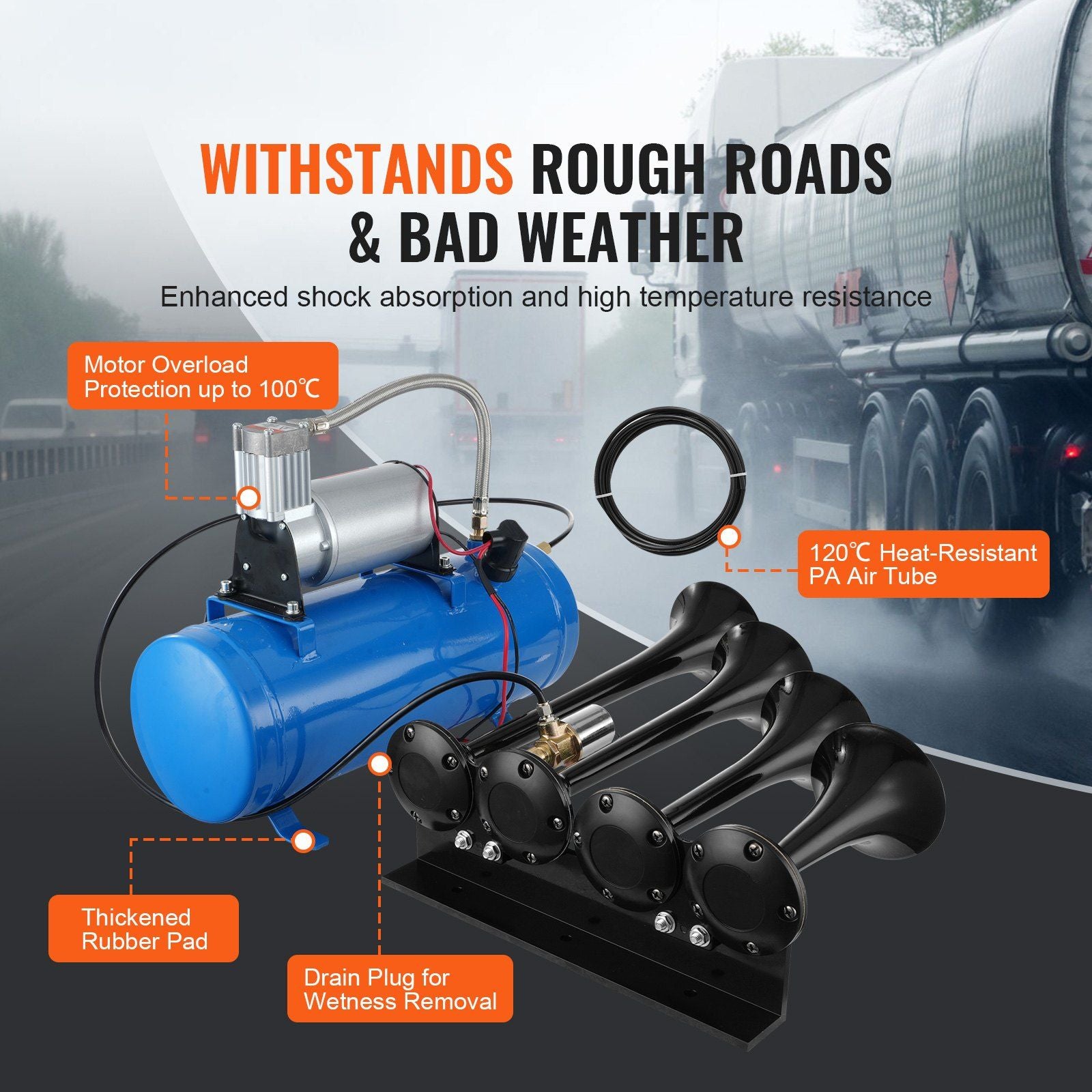 Train Horns Kit, 4 Trumpet Air Horn Kit, 150dB Train Horns for Pickup Trucks, 12V 120 psi Air Compressor 1.6 V952-QLBYCQGTZ12VRGCVHV9