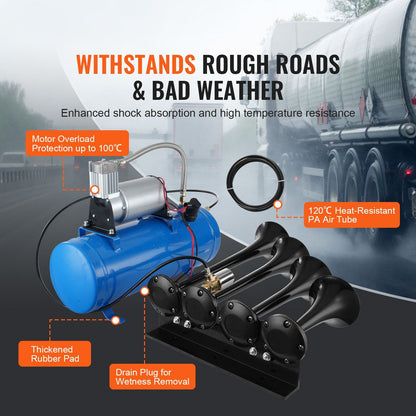 Train Horns Kit, 4 Trumpet Air Horn Kit, 150dB Train Horns for Pickup Trucks, 12V 120 psi Air Compressor 1.6 V952-QLBYCQGTZ12VRGCVHV9