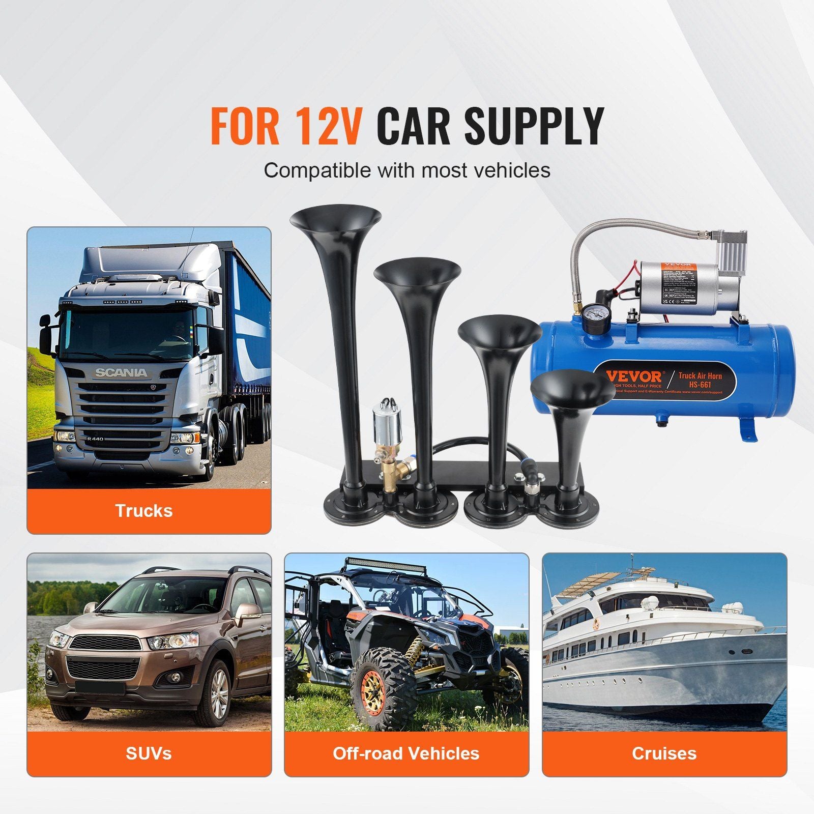 Train Horns Kit, 4 Trumpet Air Horn Kit, 150dB Train Horns for Pickup Trucks, 12V 120 psi Air Compressor 1.6 V952-QLBYCQGTZ12VRGCVHV9