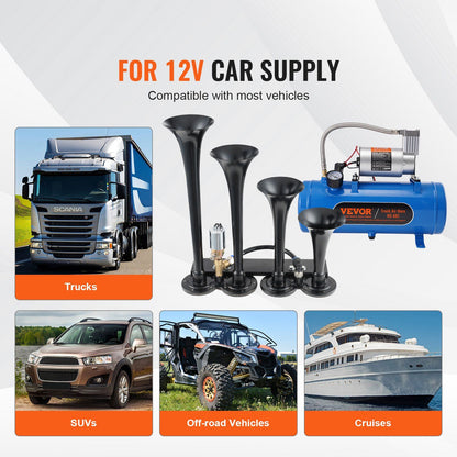 Train Horns Kit, 4 Trumpet Air Horn Kit, 150dB Train Horns for Pickup Trucks, 12V 120 psi Air Compressor 1.6 V952-QLBYCQGTZ12VRGCVHV9