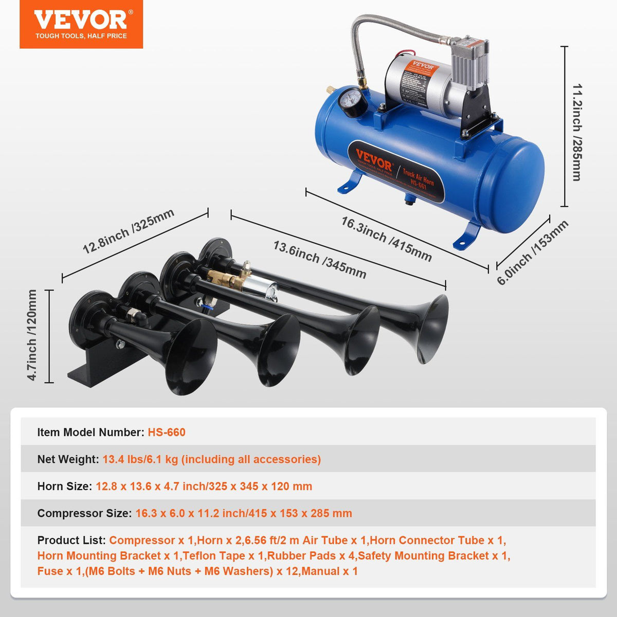 Train Horns Kit, 4 Trumpet Air Horn Kit, 150dB Train Horns for Pickup Trucks, 12V 120 psi Air Compressor 1.6 V952-QLBYCQGTZ12VRGCVHV9