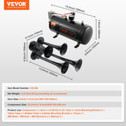 Train Horns Kit, 4 Trumpet Air Horn Kit, 150dB Train Horns for Pickup Trucks, 12V 120 psi Air Compressor 0.8 V952-QLBYCQGTZ3L1Y5P6PV9