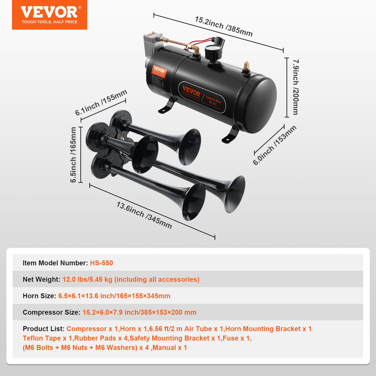 Train Horns Kit, 4 Trumpet Air Horn Kit, 150dB Train Horns for Pickup Trucks, 12V 120 psi Air Compressor 0.8 V952-QLBYCQGTZ3L1Y5P6PV9